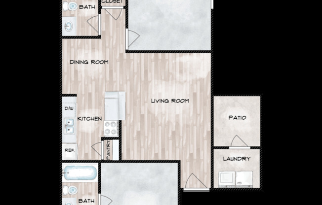 2 beds, 2 baths, 880 sqft, $1,116