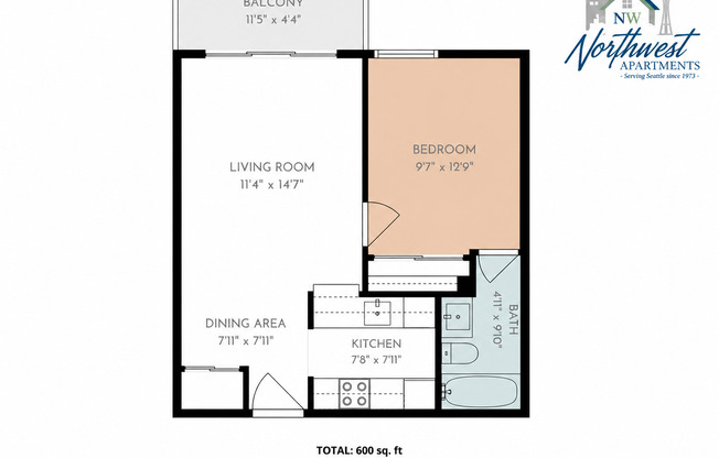 1 bed, 1 bath, 535 sqft, $1,495, Unit 207