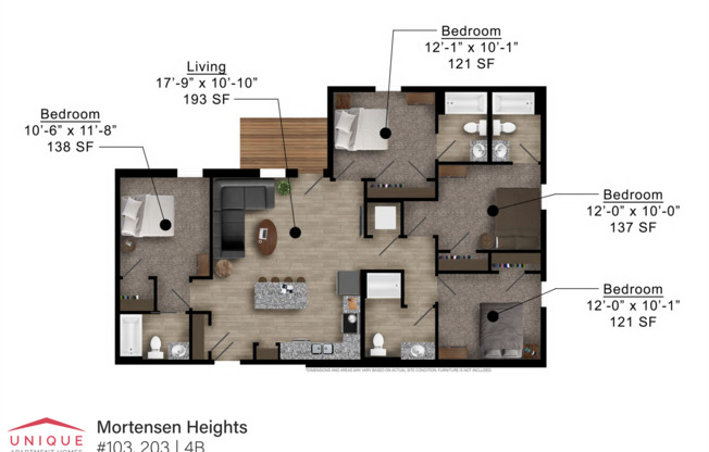 4 beds, 4 baths, 1,305 sqft, $2,080, Unit 103