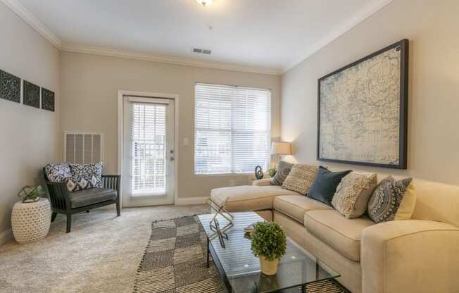 a living room with a couch and a coffee table