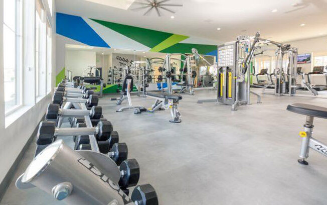 Free Weights in Fitness Center at Parc on 5th Apartments and Townhomes in American Fork Utah