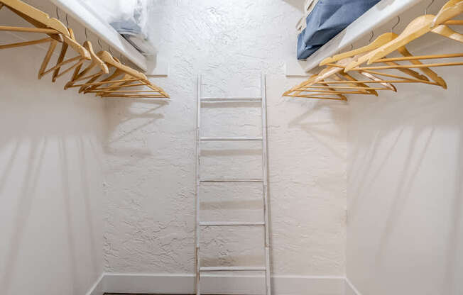 Spacious closet with built-in shelving inside a Sono Tempe apartment in Tempe, Arizona.