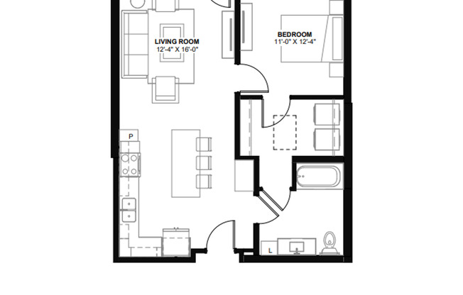 1 bed, 1 bath, 744 sqft, $2,095, Unit P19