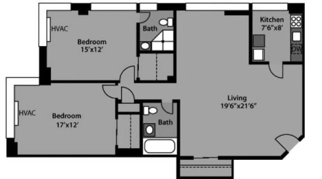 2 beds, 2 baths, 1,180 sqft, $2,621