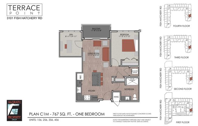 1 bed, 1 bath, 767 sqft, $1,695, Unit 156
