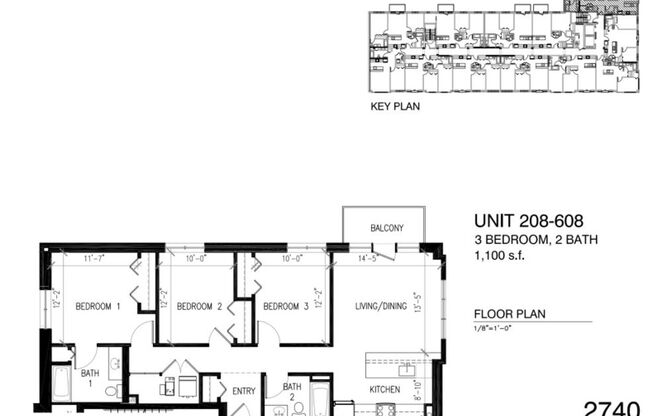 3 beds, 2 baths, 1,100 sqft, $3,295, Unit 2740-308
