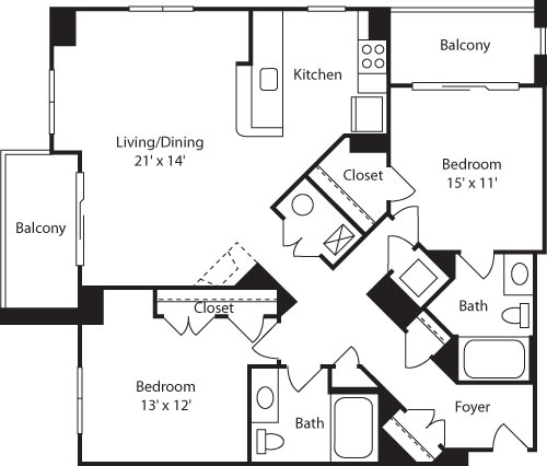 2 beds, 2 baths, 1,188 sqft, $4,051, Unit 1017