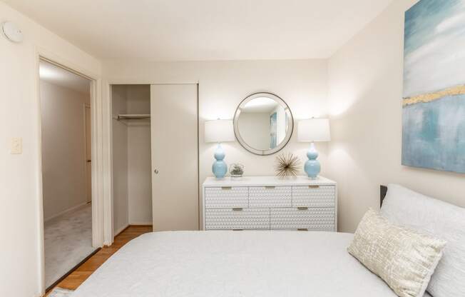 Second bedroom with hardwood floors and closet space