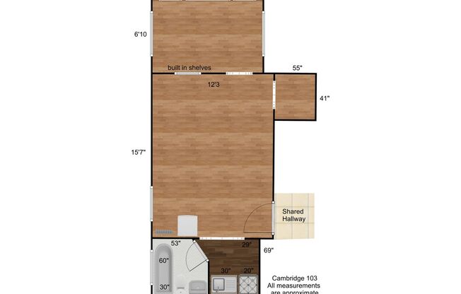 Studio, 1 bath, 180 sqft, $875, Unit 103