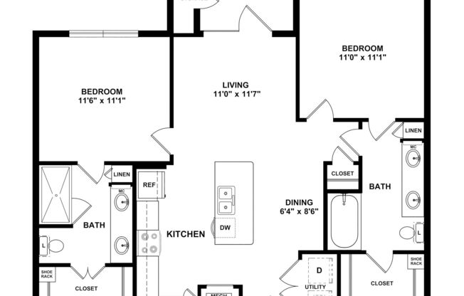 2 beds, 2 baths, 960 sqft, $1,501