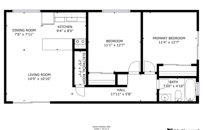 2 beds, 1 bath, 800 sqft, $1,560, Unit 1714-4