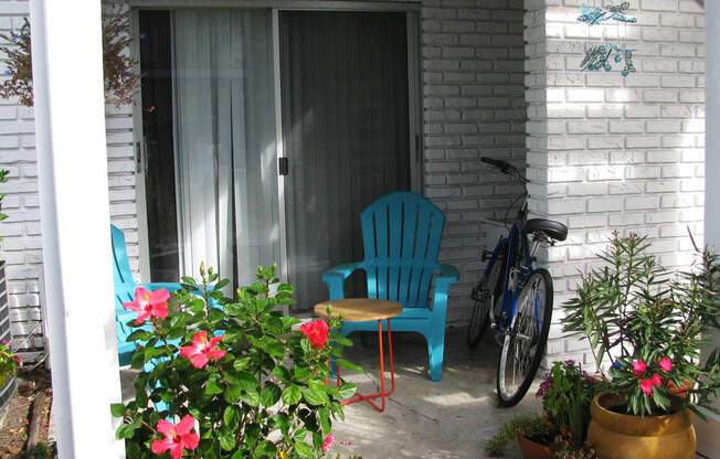 a bike parked in front of a house