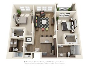 2 beds, 2 baths, 1,084 sqft, $1,702