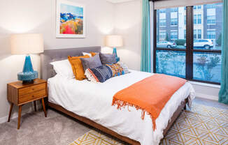 Bedroom at Confluence on 3rd Apartments in Downtown Des Moines