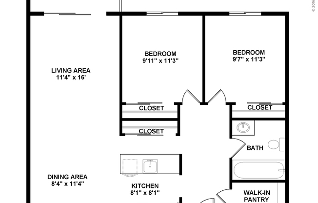 2 beds, 1 bath, 928 sqft, $1,558