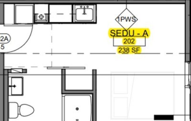 Studio, 1 bath, 238 sqft, $1,300, Unit 202
