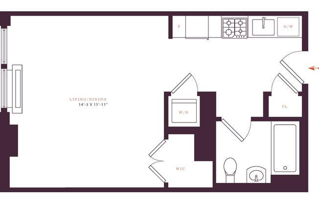 Studio, 1 bath, 422 sqft, $5,479, Unit 3L