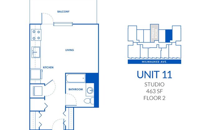 Studio, 1 bath, 463 sqft, $1,644, Unit 211