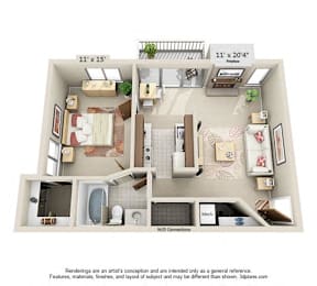 1 bed, 1 bath, 662 sqft, $1,315