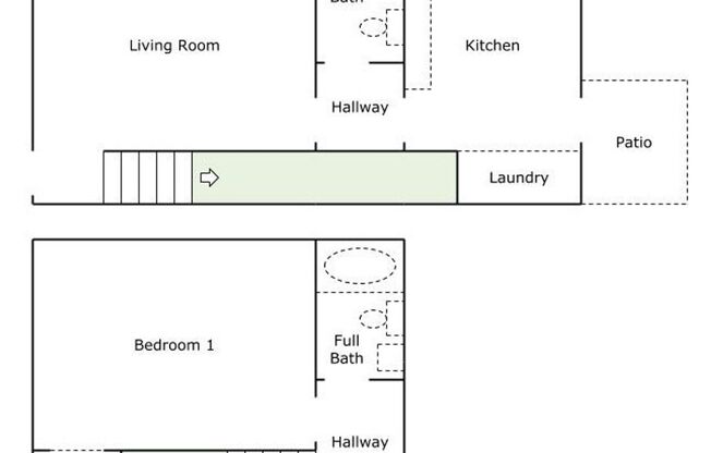 1 bed, 1.5 baths, 810 sqft, $975