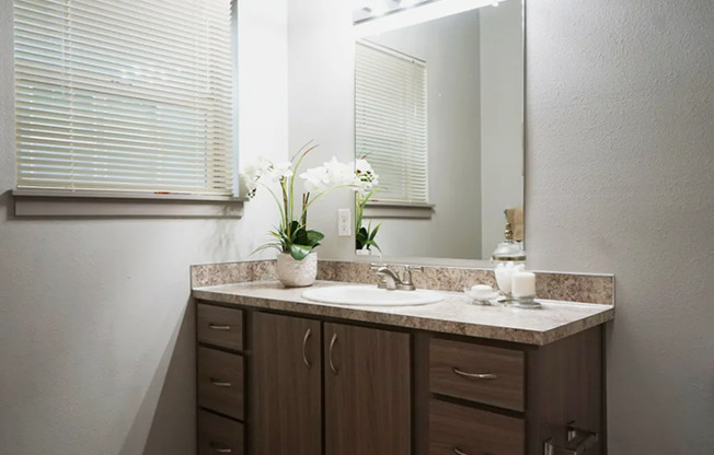 Bathroom with Extra Cabinet Space | Tualatin OR Apartments | River Ridge