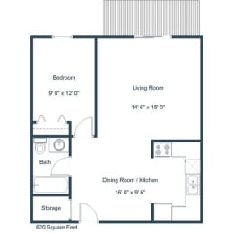 1 bed, 1 bath, 620 sqft, $810