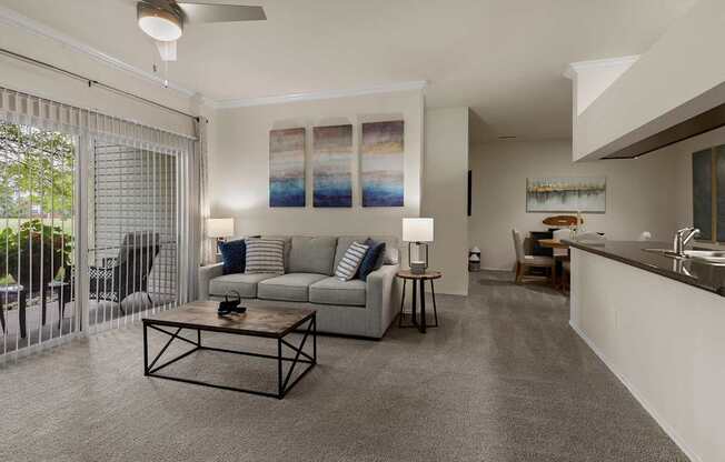 a living room with a couch and a coffee table