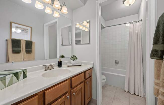 A bathroom with a white sink and a white tub.