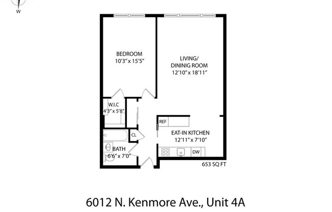1 bed, 1 bath, 653 sqft, $1,735, Unit 4A