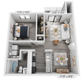 1 bed, 1 bath, 724 sqft, $1,199