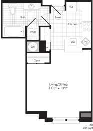 Studio, 1 bath, 405 sqft, $1,697