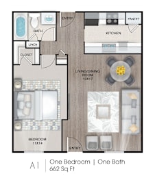 1 bed, 1 bath, 662 sqft, $1,125