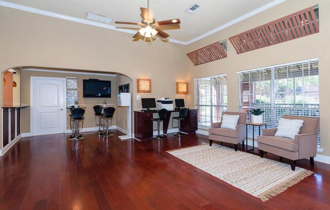 Palisades at Bear Creek community room with wooden floors