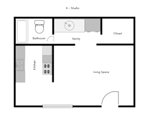 Studio, 1 bath, 410 sqft, $725