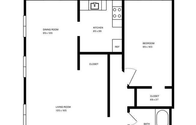 1 bed, 1 bath, 701 sqft, $1,195