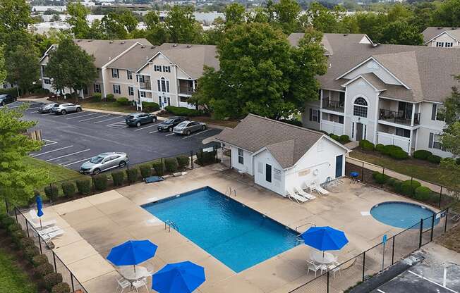 aerial view of apartment swimming pool