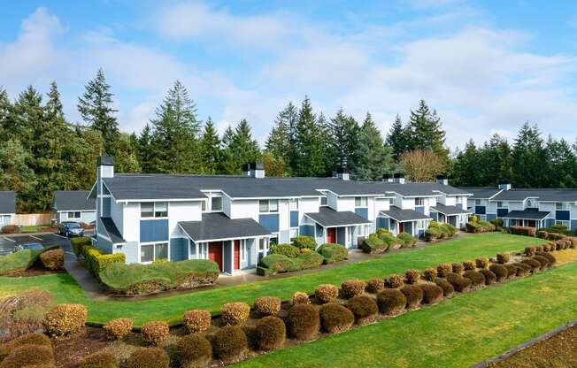 an aerial view of Hawks Prairie with a manicured lawn