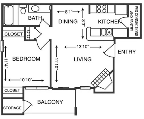 1 bed, 1 bath, 600 sqft, $1,169