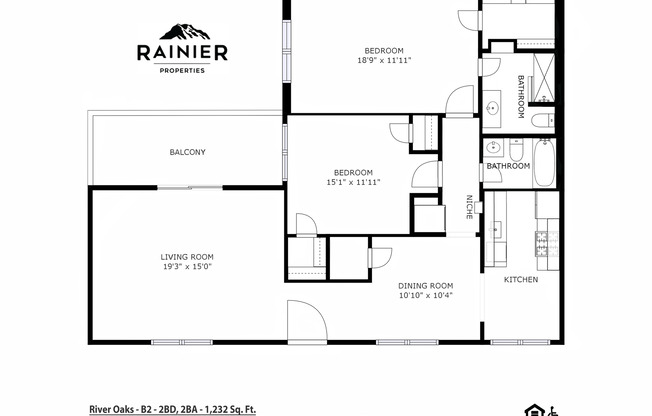 2 beds, 2 baths, 1,232 sqft, $1,700