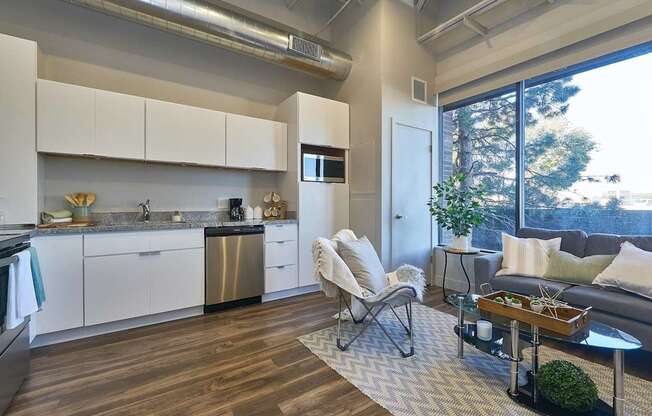 Kitchen and living at Brickside Heights Apartments, Millcreek, UT