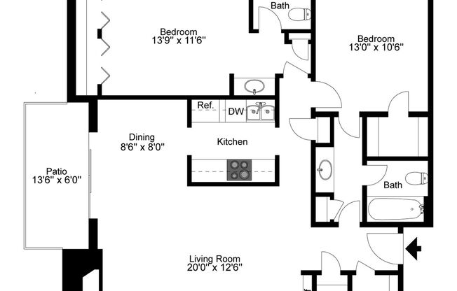 2 beds, 2 baths, 1,008 sqft, $1,550, Unit 60201