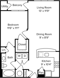 1 bed, 1 bath, 753 sqft, $1,605