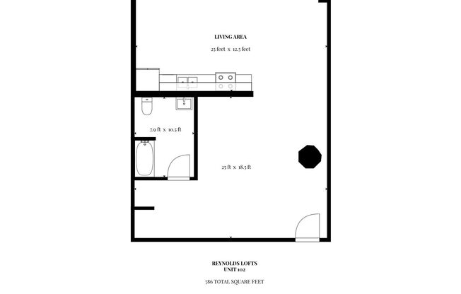1 bed, 1 bath, 694 sqft, $1,300, Unit 102
