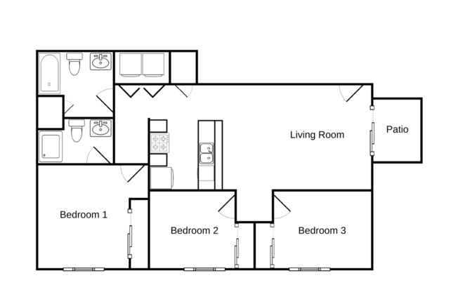 3 beds, 2 baths, 1,052 sqft, $1,345