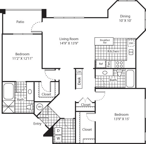 2 beds, 2 baths, 1,308 sqft, $2,875, Unit 3122