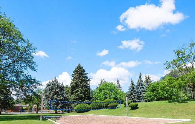 sand volleyball court at apartment complex