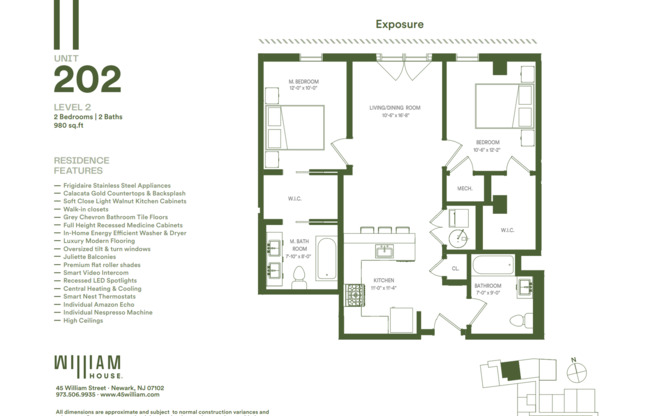 2 beds, 2 baths, 980 sqft, $2,850, Unit 302