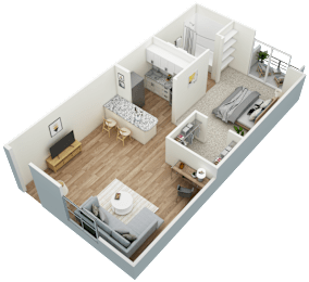 Ridgewood-1x1-501 3D Floor Plan at The Oasis Apartments, Daytona Beach, FL, 32114