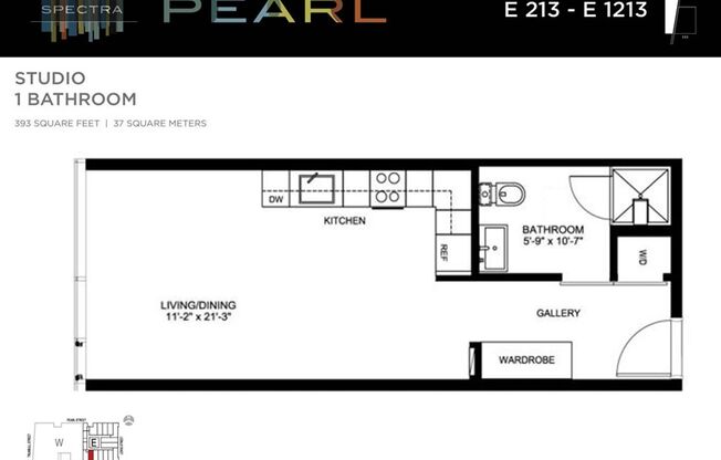 Studio, 1 bath, 393 sqft, $1,455, Unit E213