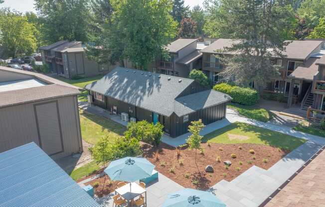 a view of the courtyard from the top of the building